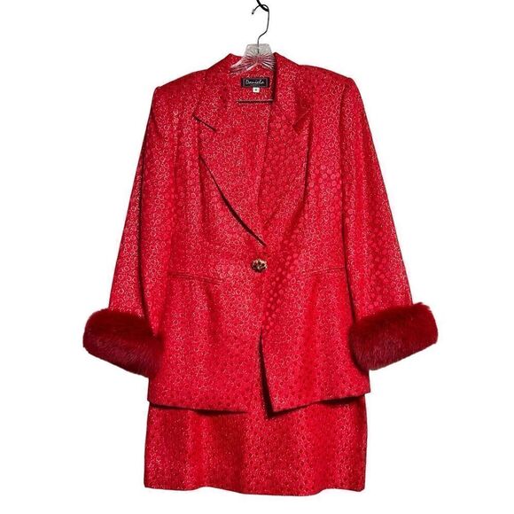 Daniela by Neicy's Red Sparkly Church Suit Skirt Suit Business Suit Size 8 - Picture 1 of 7